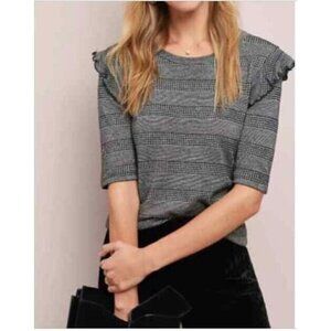 Anthropologie Sol Angeles Top Womens Medium Striped Ruffle Sleeve Crew Neck Boho